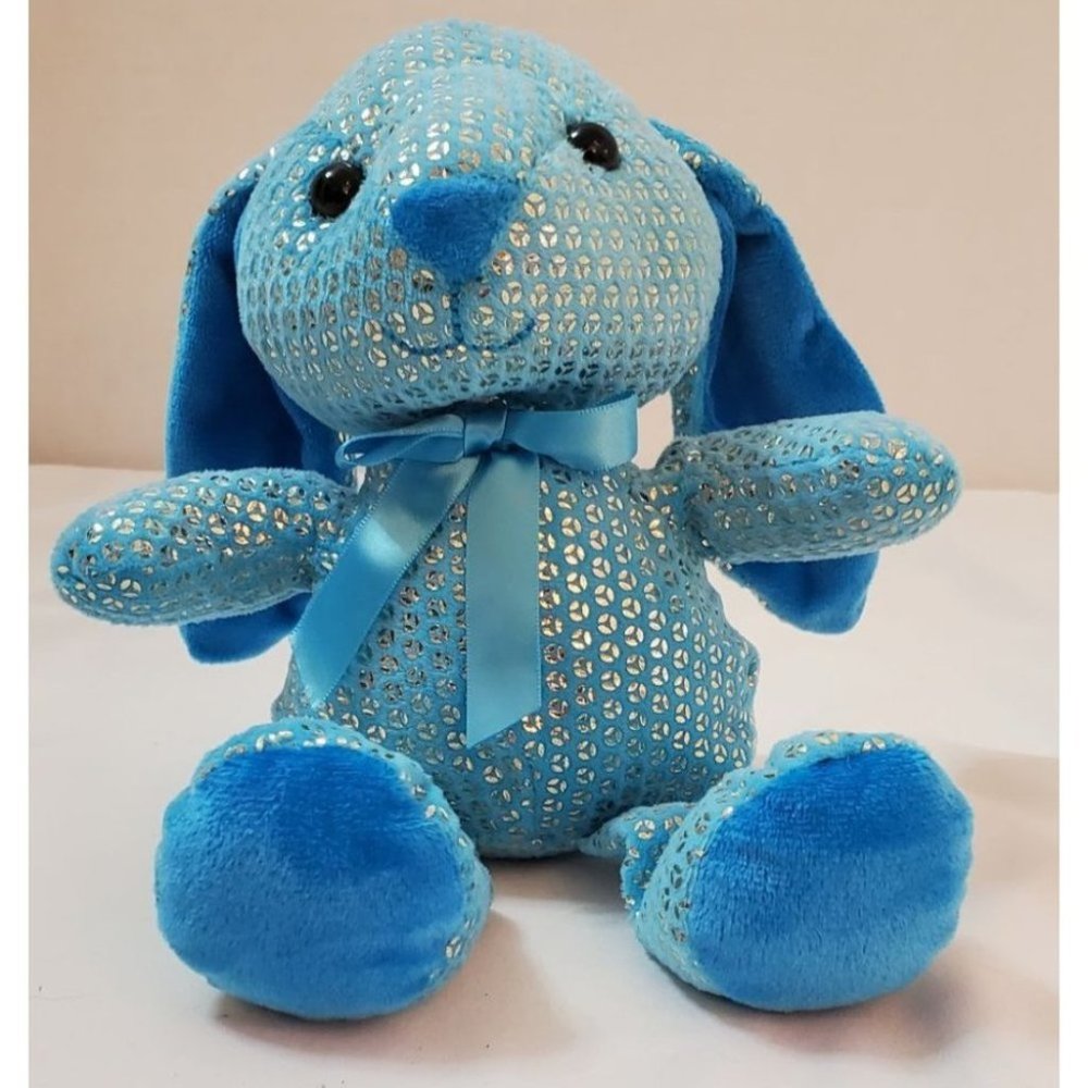 10" Sparkly Blue Bunny Plush with Satin Bow
